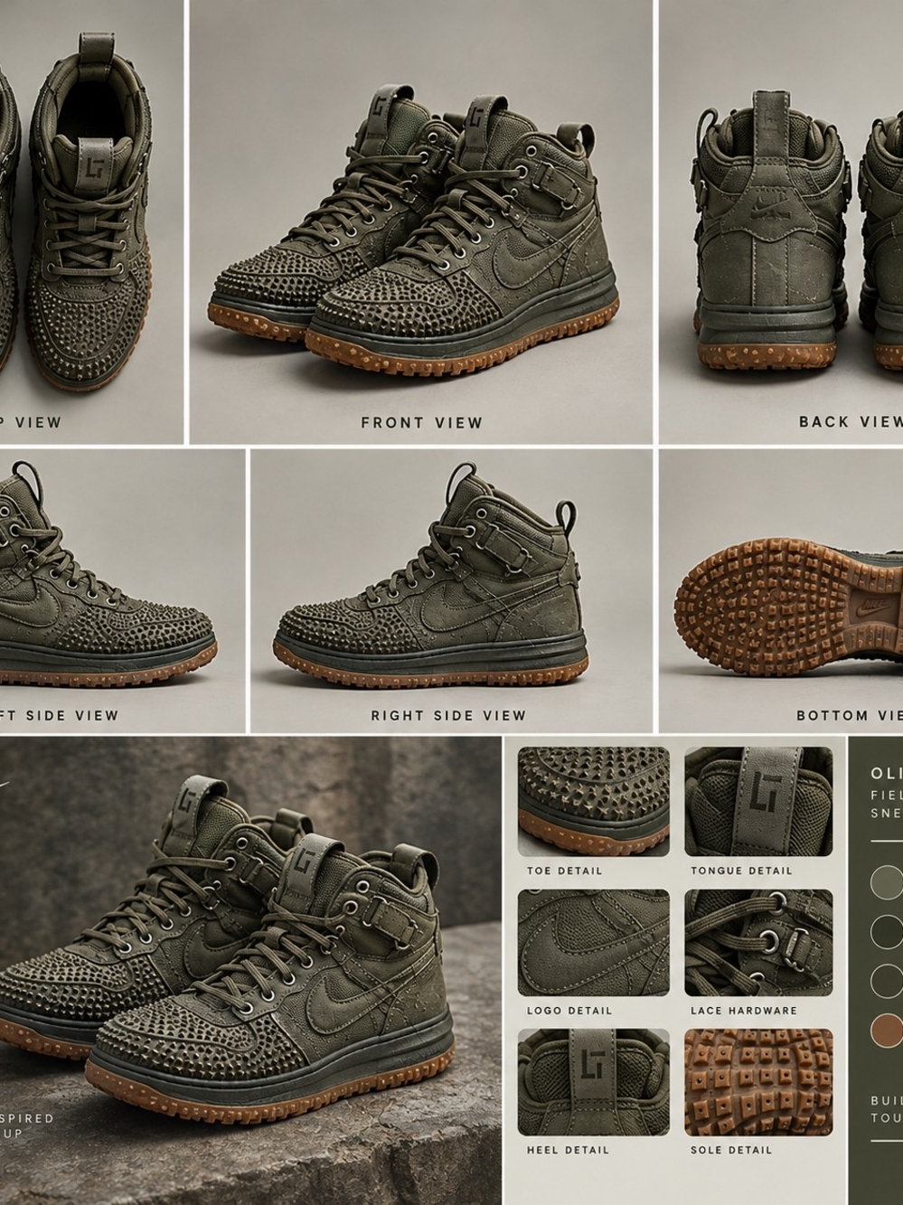 Nike Olive Green Studded High-Top Boots with Gum Outsole